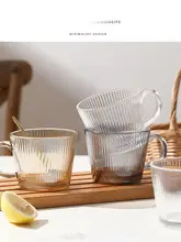 コーヒーカップ 家庭用 透明ガラス 縦ストライプ 高デザイン