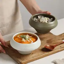 レトロな粗陶製のスープ碗【和スタイル・深め・多用途・サラダやデザートに最適】