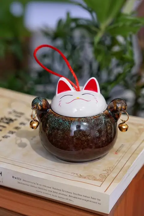 白い招き猫 陶器製飾り物【可愛いミニサイズ・鈴付き・ギフト用】