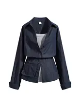 気品溢れる長袖シャツジャケット【秋の韓国スタイル・重ね着対応・キャミソール付き】（セットアップ対応）