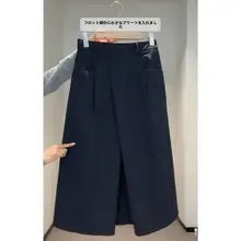 深紺色Aラインハイウエストスカート【大きいサイズ・梨型体型に最適・ミディ丈】（セットアップ対応）