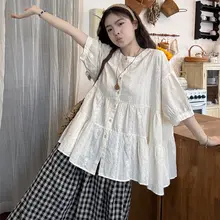 大きいサイズの女性用刺繍シャツ【フィット・チェック柄ワイドパンツ付き】（セットアップ対応）