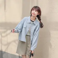女性用薄手ブルー作業ジャケット【カジュアル・ショート丈・春秋用】