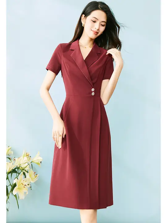 アンゴラ素材の赤い翻領ワンピース【エレガントデザイン】（セットアップ対応）