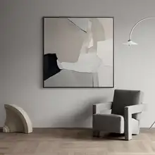 モダンなシンプルデザインの抽象アートリビングルーム装飾画【白黒グレー・高級感・ソファ背景用】