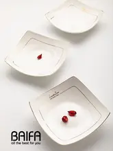家庭用 高級感のある金縁四角プレート【高級骨瓷・ディープディッシュ】（セットアップ対応）