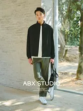 涼感サロナニットテクスチャー春用 メンズゆったりクルーネック長袖Tシャツ