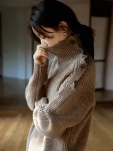 美しいメリノウールニットセーター【高ネック・秋冬用・デザイン性】