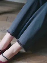 フィットのベージュコットンパンツ【ウエストゴム・ストレート・フリンジデザイン・カジュアル】（セットアップ対応）