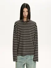 レディース 春用ストライプ長袖Tシャツ【ラウンドネック・フィット・カジュアル】