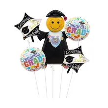 卒業パーティー用博士帽とスマイルデザインのアルミ風船【星型・丸型・撮影用・教室装飾】