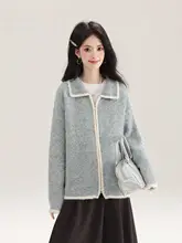 カジュアルデザインのカラー切替ジップアップニットジャケット【秋冬用・ラペル付き・極上の柔らかさ】