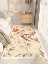 新中式花鳥デザインのロングラグ【リビング・寝室用・厚手・ソファ足元用】