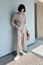 ICEEL オリジナルデザイン 高腰 9分丈 ワイドパンツ【ビジネス・薄手・フィット】