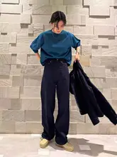 オーガニックコットン製 軽量柔らかなハイウエストデニムパンツ【カジュアル・ストレート・フロアレングス】