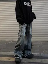 フィットデザインの波状水波纹デニムパンツ【メンズ・ストレート・ワイドレッグ】