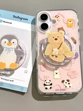 かわいい動物デザインのマグネット式スタンド付きiPhone用ケース【衝撃吸収・柔らかい保護・iPhone対応】