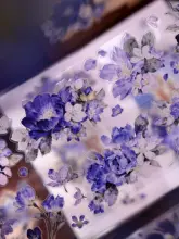 レトロブルー紫花柄和紙テープ【手帳用・PET製・シェルカットデザイン】