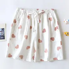 涼やかで通気性抜群なポケット付き二重ガーゼコットンリネン女性用ショートパンツ【夏用・薄手・ルーズフィット】（セットアップ対応）