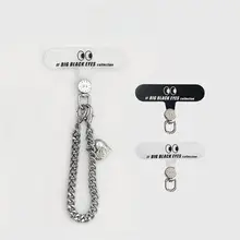 スマホストラップ スマホリング 回転する目 シンプル メタルチェーン クリップ式 貼り付け 落下防止 シルバー ホワイト