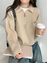 フレンチカジュアル ポロネック 半身ジッパー ワイドニットセーター【秋冬用・厚手・フィット】