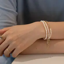 VIA 天然パール重ね付けブレスレット【アンティークスタイル・多層・女性用】