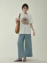 AMUU クマプリント丸首ルーズフィットTシャツ【レディース・夏用・カジュアル】
