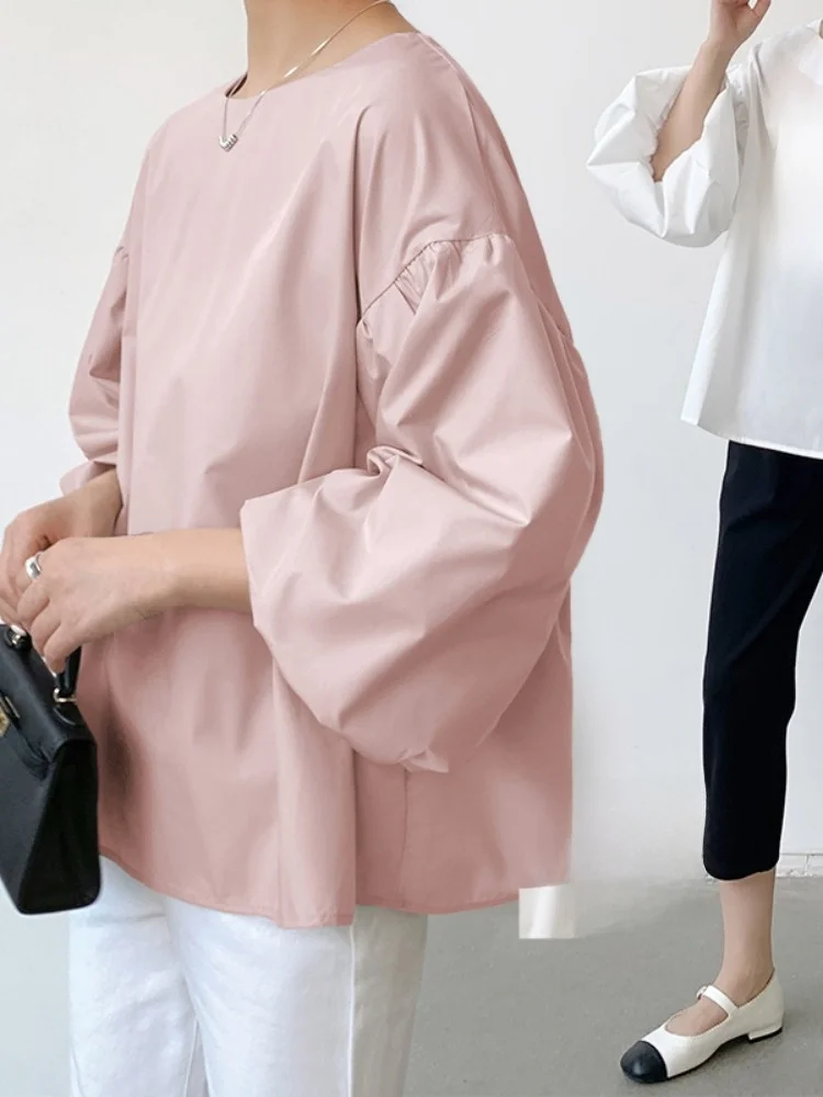 夏用デザインのラウンドネックブラウス【ゆったりボリュームスリーブ・紐付き】 大人可愛い服 50代コーデにぴったり