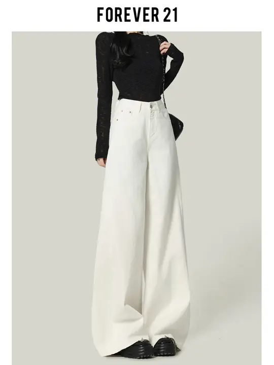 トレンドの白色ワイドレッグデニムパンツ【ハイウエスト・フィット・フレアデザイン】