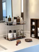 ヴィンテージ風の胡桃木製デスク用二段収納ラック【洗面台・化粧品収納・ステンレス製】