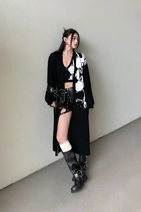 あたたかさを感じる！抽象柄のロングカーディガン【ニット・ファッションアイテム・おしゃれ】