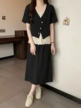 大きいサイズのファッションドレス【レーストリム・フェイクツーピース・トップス＆スカート】（セットアップ対応）