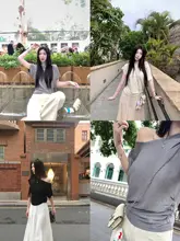 露肩デザインの短袖Tシャツ【無地・ハイエンド感・スリムフィット】