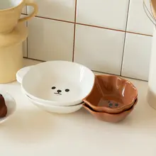 かわいいキャラクターのビションフリーゼ陶器製2区画プレート【家庭用・食器】