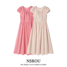 夏用フランス風デザインの美しいリボン結びワンピース【柔らかな印象・ウエストシェイプ・ロング丈】（セットアップ対応）