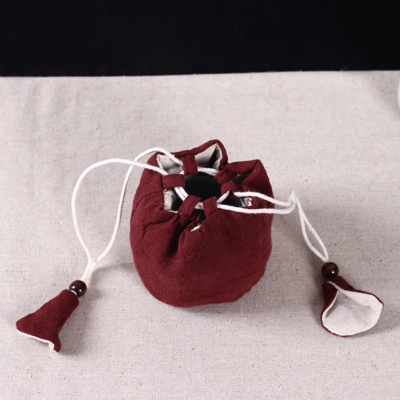 手作りコットンリネン携帯用布袋【 drawstring・収納袋・旅行用】（セットアップ対応）