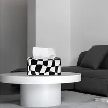 モダンデザインのチェッカーパターン陶器ティッシュボックス【リビング・ダイニング・オフィス用】