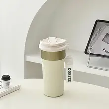 デザイン性の高いダブルストロー付き保温コーヒーカップ【シンプル・女子向け・持ち運び便利】