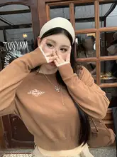 春季新作のゆったりとしたアメリカンスタイルの短めニットトップス【女性用・落ち感・カジュアル】