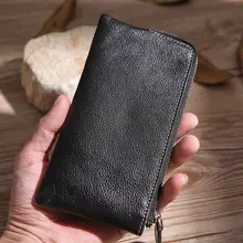 本革長財布【ジッパータイプ・シンプルデザイン・男性用・スマホポケット付き】