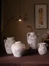 レトロテラコッタ製花瓶【陶器・アートデザイン・ドライフラワー用】