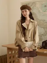 デザイン性のあるショートトレンチコート【カーキ・ハンドクラフト・女性用・秋冬用】