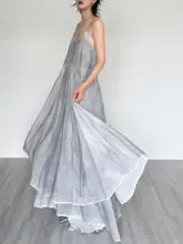 個性的なデザイン！大きなスカートのレトログラデーションキャミソールワンピース