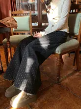 高腰ドットハート柄デザインの加绒デニムパンツ【レディース・秋冬用】（セットアップ対応）