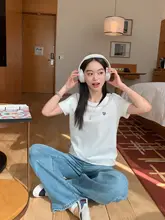 ラブ刺繍 右肩半袖 Tシャツ レディース