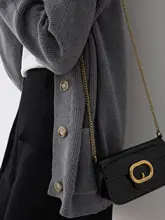 シンプルなVネックリブ編みロングスリーブカーディガン【グレー・ポケット付き・ゆったりタイプ】