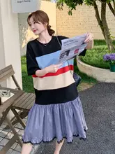 チェック柄のカラーコンビTシャツワンピース【夏用・・スリムデザイン】