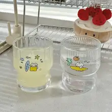 オシャレな南国風イラストのガラス製コーヒーカップ【フルーツジュース・ミルク用】