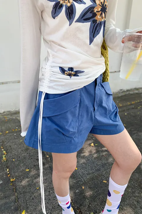 デザイン感あふれる女性用ワイドレッグ工装ショートパンツ【クールカジュアル】（セットアップ対応）