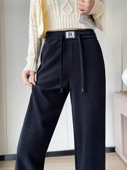 雪尼ールワイドレッグパンツ【ハイウエスト・裏起毛・カジュアル】